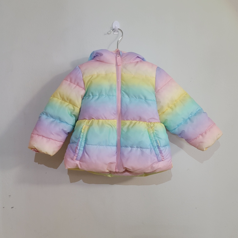 Wonder Nation Girls Size 2T Rainbow Pastel Puffer Jacket with Hood